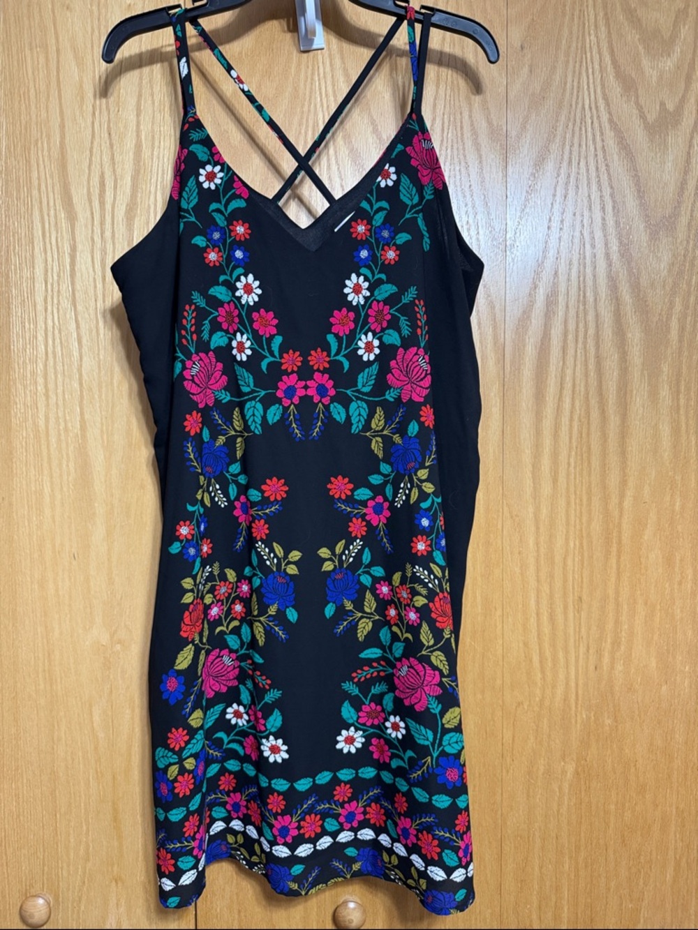 Xhilaration Black Midi Dress with Multicolor Floral Print